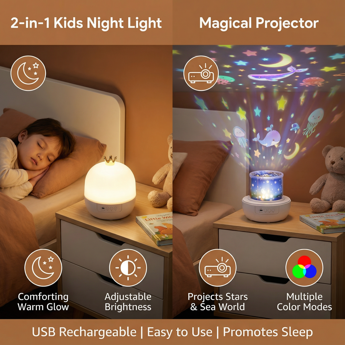 Ceiling Projector with Speaker and Dual Night Light Themes for Kids