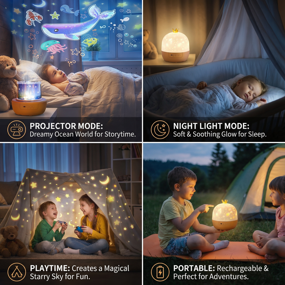 Ceiling Projector with Speaker and Dual Night Light Themes for Kids