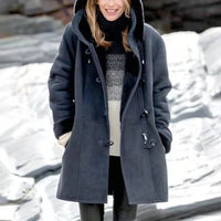 Winter Hooded Coat with Button Front and Adjustable Hood for Cold Weather