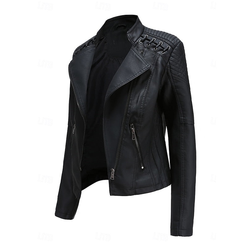 Womens Tailored Biker Jacket with a Structured Silhouette in Black, Khaki, Red or Pink