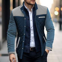 Mens Color Block Quilted Jacket with a Stand Collar, Button Front and Contrasting Shoulder Detail in Brown or Khaki